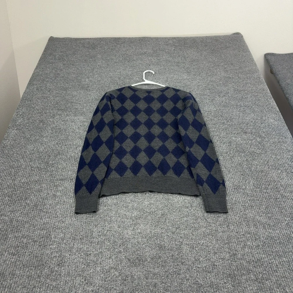 Scotch and Soda Sweater Men L Blue Grey Merino Wool Argyle Crewneck Preppy Style